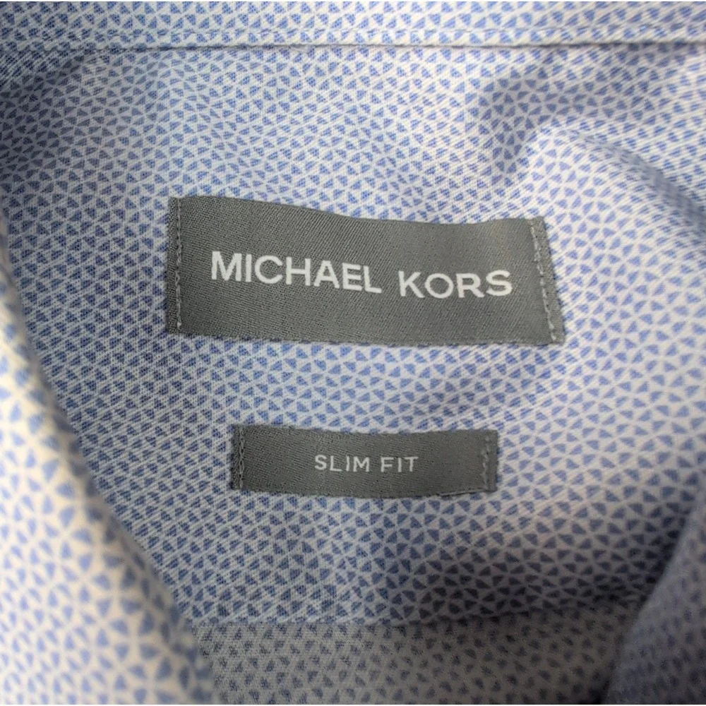 Michael Kors Shirt Mens L Blue Slim Fit Casual Preppy 32 33 Button Up 16